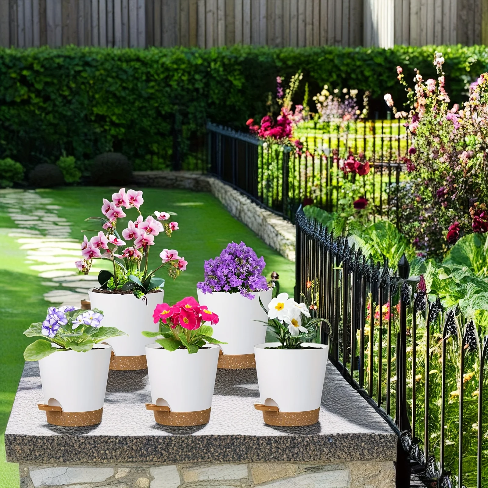 Automatic | Watering Olisx-H1405-5 Set of 5 Automatic Watering Flower Pots | Modern African Violet Pots with Drainage Holes And Trays | Suitable for Home Gardens, 5 Inches (Approximately 12.7 Cm)